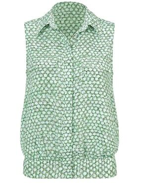 Cabi Shimmer Top Size M Green Sleeveless Blouse EUC